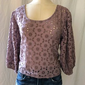 American Eagle Half Sleeve Eyelet Blush Pink Top